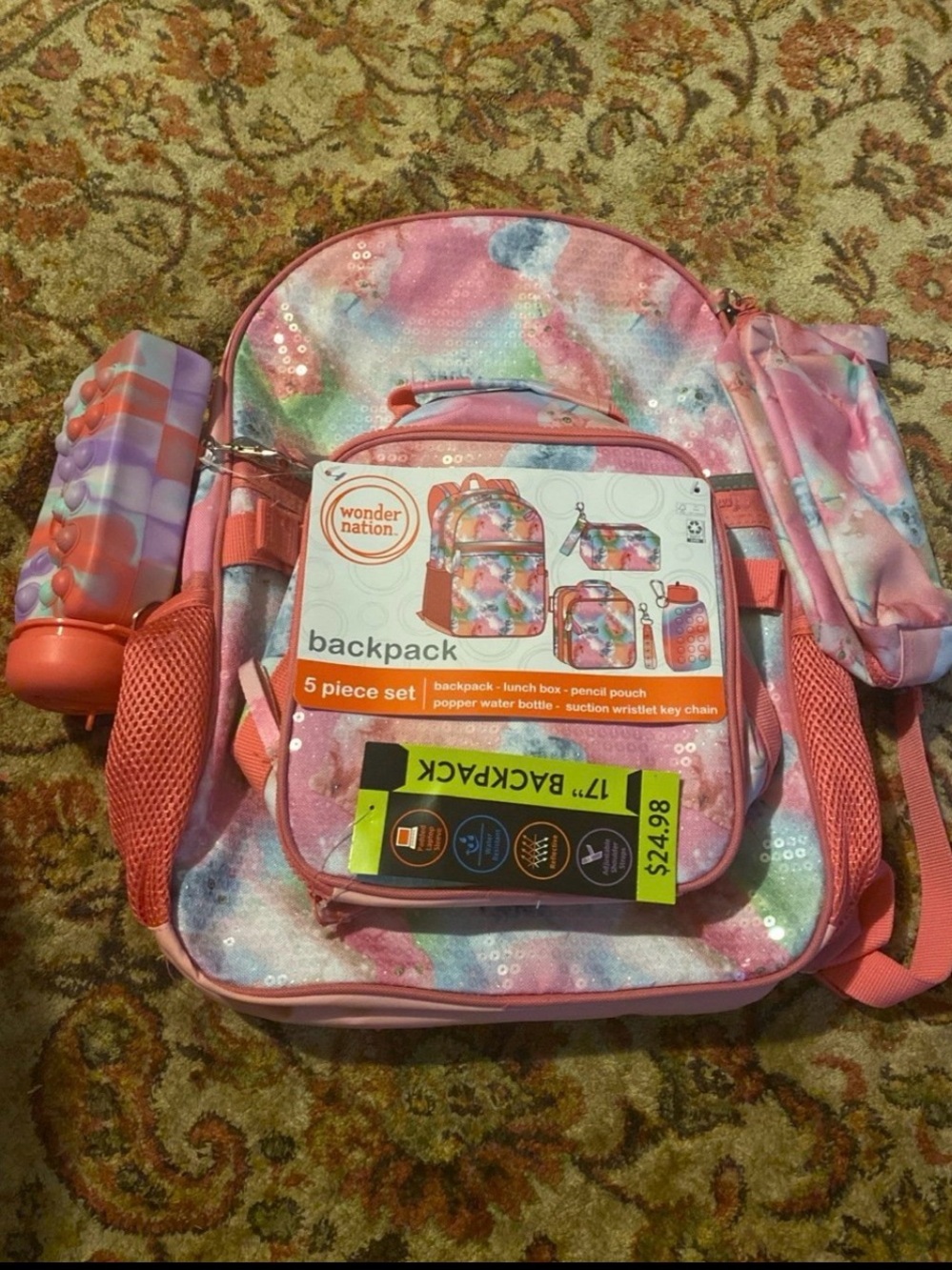 wonder nation Pink Multicolor Watercolor Sequin 5-Piece Backpack Set